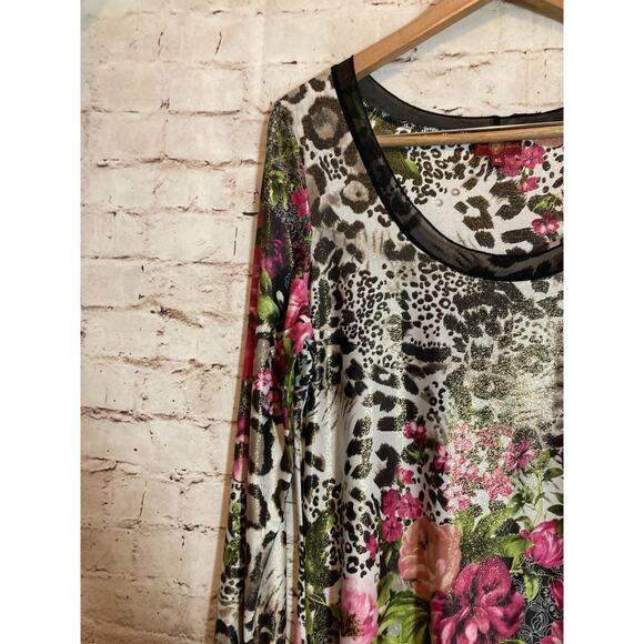 From The Heart Dress Womens XL Artsy Mixed Print Asymmetric Hem Flowy Glitter - Picture 7 of 16